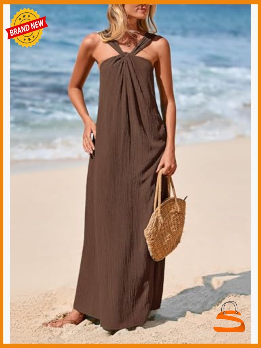 Womens Sleeveless Maxi Beach Vacation Dress with Pockets - Picture 4 of 7